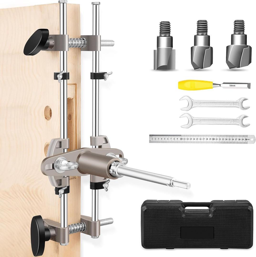 Mortise Lock Jig, Door Lock Installation Kit, Door Lock Hole Opener Kit with 18mm 22mm 25mm Tungsten Steel Cutter Blade, Door Mortise jig, Mortising Machine Jig for Wooden Doors
