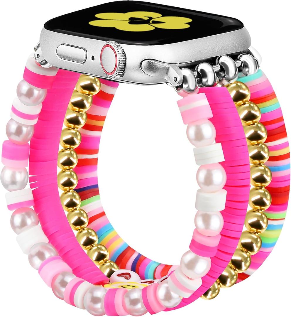 Beaded Bracelets Band Compatible with Apple Watch 38mm 40mm 41mm 42mm (S10/11) Women Kids Cute Fancy Preppy Handmade Elastic Stretch Strap for iWatch Series 11/10/9/8/7/6/5/4/3/2/1/SE (XS)