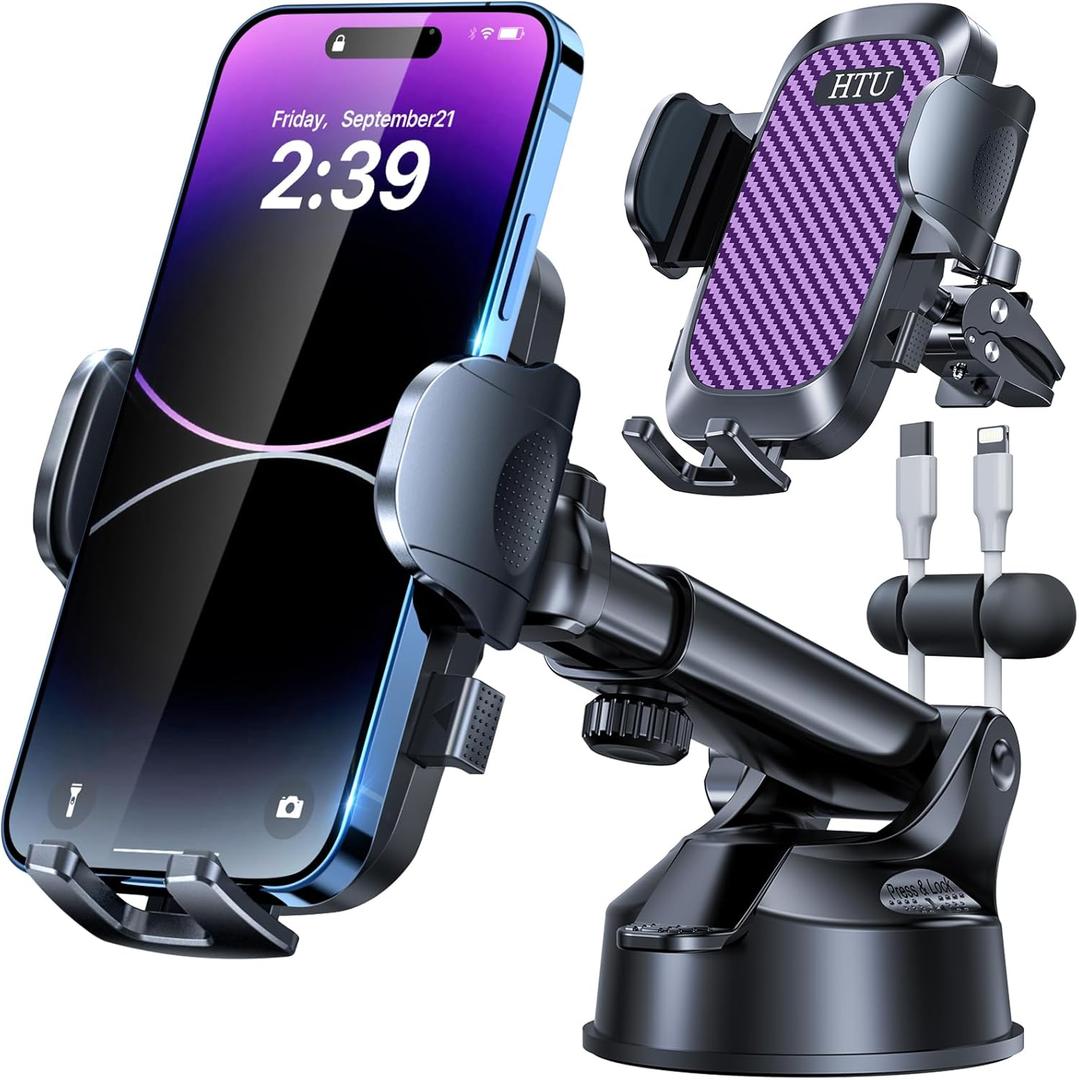 HTU 2026 Ultimate BestTrue Military-Grade & Safety CertCar Phone HolderUpgraded 360 Rotation & 100+LBS Strongest Suction5-in-1 Truck Windshield Dashboard Vent Mount Stand for iPhone Android,Purple