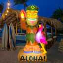 OurWarm 5FT Summer Tiki Inflatable Luau Party Decorations with Built-in 5 LED, Waterproof Hawaiian Tiki Blow Up Flamingo, Tropical Aloha Inflatable Outdoor Holiday Yard Decorations for Beach