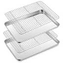 Half Sheet Baking Pan with Rack Set, E-far 18”x13” Cookie Sheet for Oven, Rimmed Stainless Steel Tray - Dishwasher Safe