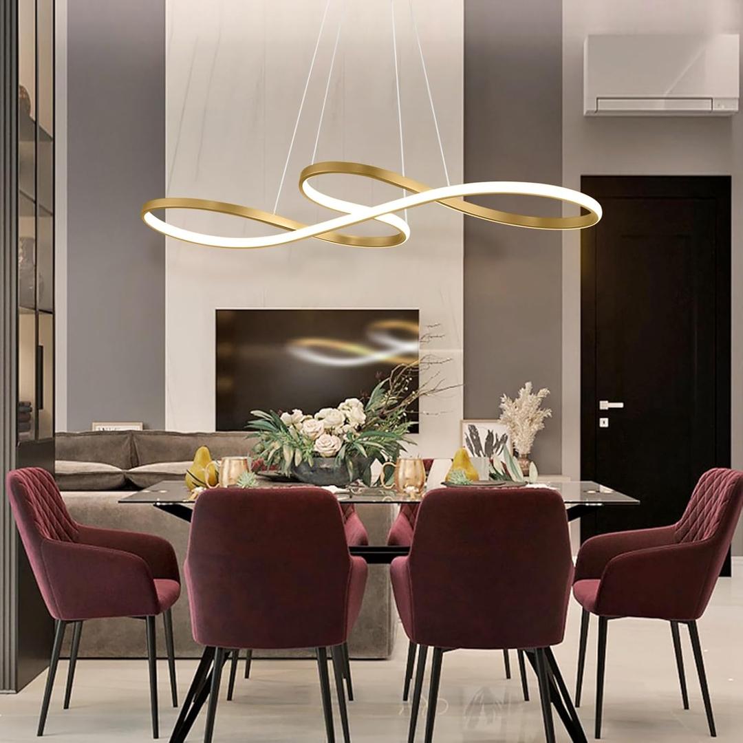 Modern ChandelierDimmable Chandeliers Ceiling Lights with Remote Control Adjustable Flush Mount Kitchen Island Lighting Fixture Hanging Lamp Suitable for Dining Table Office Bedroom (Gold)