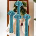 Daifunli 8 Pcs Extra Large Valentines Day Velvet Bows, 17.7 x 8.7 Vintage Raw Edge Ribbon Swag Bows for Romantic Home Decor, Door Wall Mantel Hanging Decorations(Blue Grey,8.7 x 17.7 x 3 in)