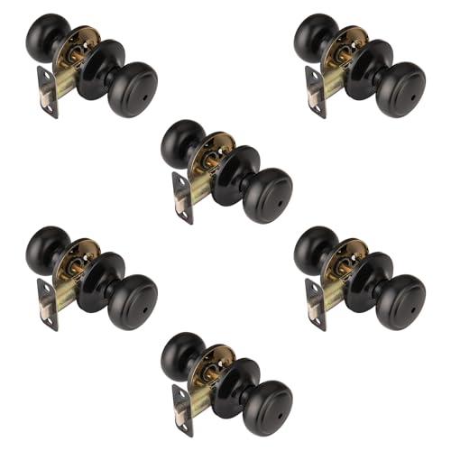 NCSEN 6-Pack Matte Black Door Knobs,Interior Door Knob with Lock,Coastal Style Door knob for Privacy and Bedroom (Bath or Privacy)