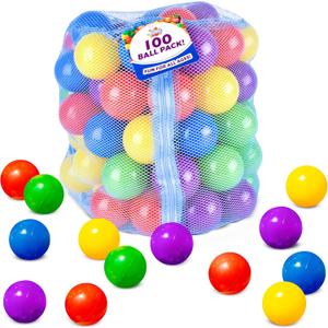 Sunny Days Entertainment 100 Count Multi Colored Play Balls  Phthalate and BPA Free Non-Toxic Crush Proof Plastic Ball Pack - Balls for Toddler Ball Pit in Reusable Storage Bag with Zipper