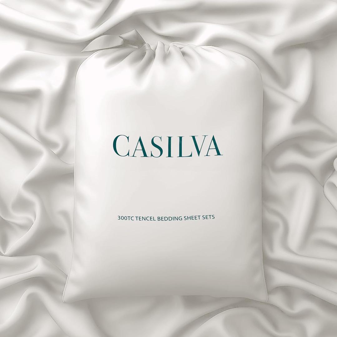 CASILVA Eucalyptus Sheets - Infused with Silver for Anti-Odor, Softer Than Silk Fibers, More Cooling Than Cotton - Perfect for Hot Sleepers & Sensitive Skin - 100% Tencel Lyocell - Queen Sheet Set (Snowdrop White)