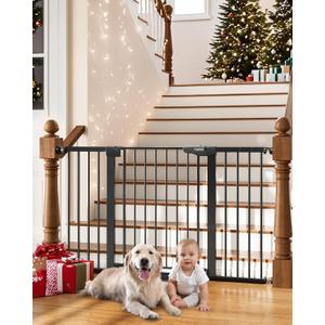 Cumbor 29.7-54.2" Wide Baby Gate for Stairs, Mom's Choice Awards Winner-Self Closing Dog Gate Indoor for Doorways, No Drilling Pressure Mounted Pet Gates for Kids, Easy Walk Through Safety Gate, Black