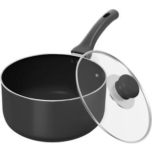 Utopia Kitchen 2 Quart Detachable handle Nonstick Saucepan with Glass Lid, Multipurpose Use for Home, Kitchen or Restaurant, Grey & Black