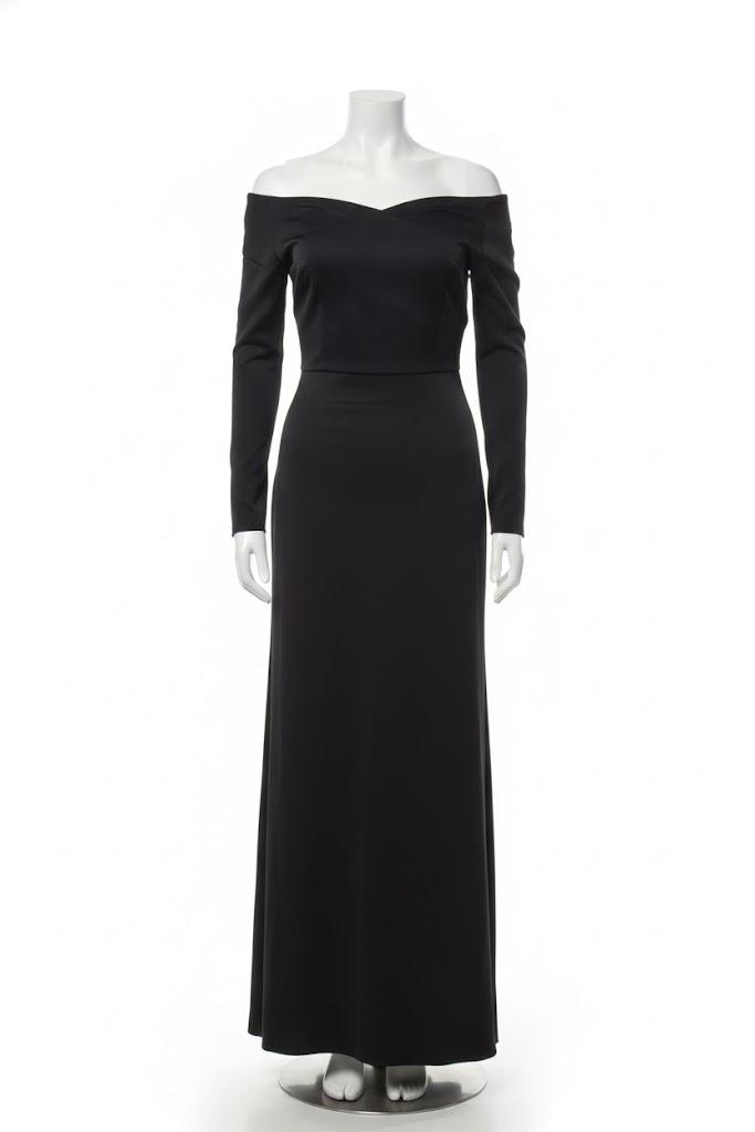 Long Sleeve Side Ruched Black Dress, 06