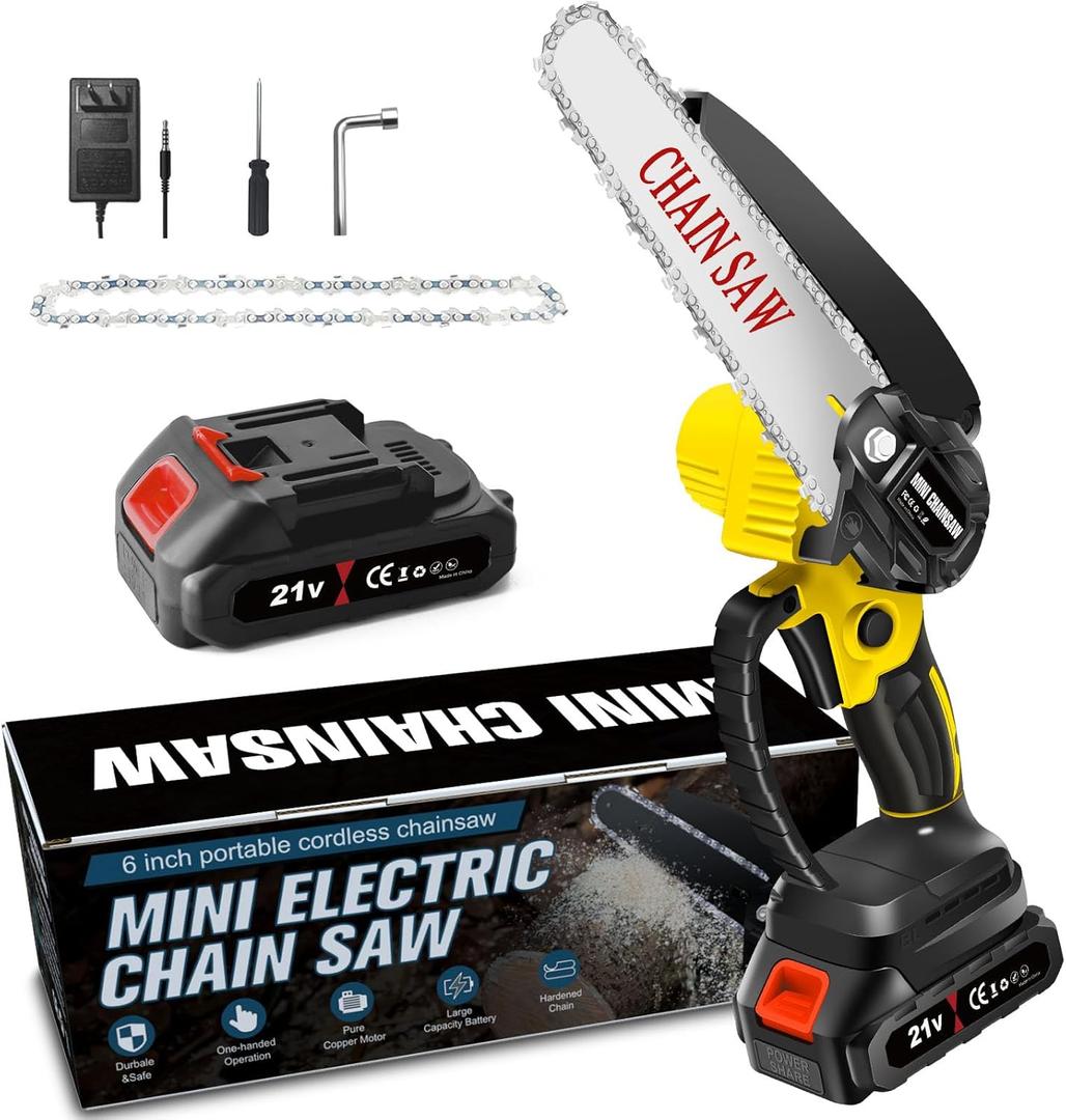 Zikopomi Pruning Tree Branches Handheld Battery Powered Pruning Hand Saw, Can Replace Electric Pruning Shears to Trimming, Mini Chainsaw Cordless, Best Gift Yard Work Power Tool(One Battery&One Chain) (Yellow-2)