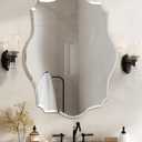 Frameless Scalloped Wall Mirror: Decorative Scallop Oval Mirrored Glass Vanity with Beveled Silver Edge for Bathroom Bedroom Livingroom Dining Room Entryway Hallway, 32 x 24 inch