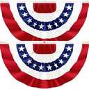 2Pack 3x6 FT American Pleated Fan Flag, USA Patriotic Half Fan Bunting Flag, 4th of July Flags Decorations for Outside, Red White and Blue Patriotic Decorations Outdoor