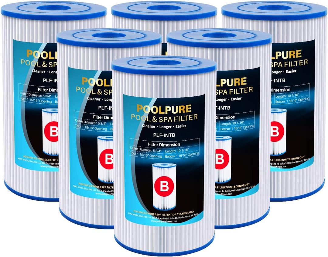 POOLPURE Type B Replacement Pool Filter, Compatible with Intex 29005E Easy Set Swimming Pool Filter Cartridge, 6Pack