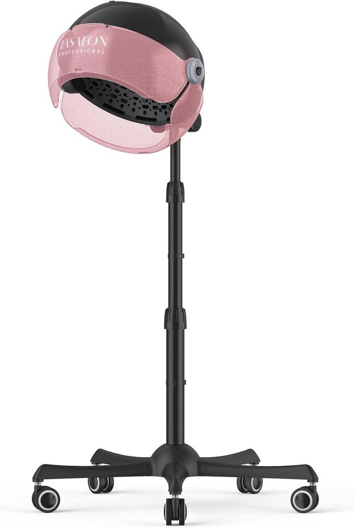TASALON Ionic Hooded Hair Dryer, 1875W Professional Standing Hair Dryer Bonnet with 3 Temperature Settings, Height Adjustable Rolling Hair Dryer on Wheels, Sit Under Hair Dryer for Home & Salon, Pink