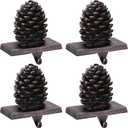 Hotop 4 Pieces Christmas Pine Cone Stocking Holder Metal Mantel Stocking Hanging Hook Xmas Pine Cone Stocking Holder Fireplace Stocking Hanger for Fireplace Mantel Christmas Decor (Black)