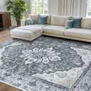 RELEANY Area Rugs 8'x10' Washable Non-Slip, Floral Vintage Distress Print Pattern Medallion Carpet for Living Room Bedroom Dining Room, Light Gray Grey White
