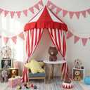 Preboun 4 Pcs Carnival Circus Tent Decor Backdrop 6 x 3 ft Red and White Indoor Reading Nook Hanging Party Decoration Canopy for Home Outdoor Circus Festive Birthday Candy Theme Party Photography, 10.6"W x 14.2"L