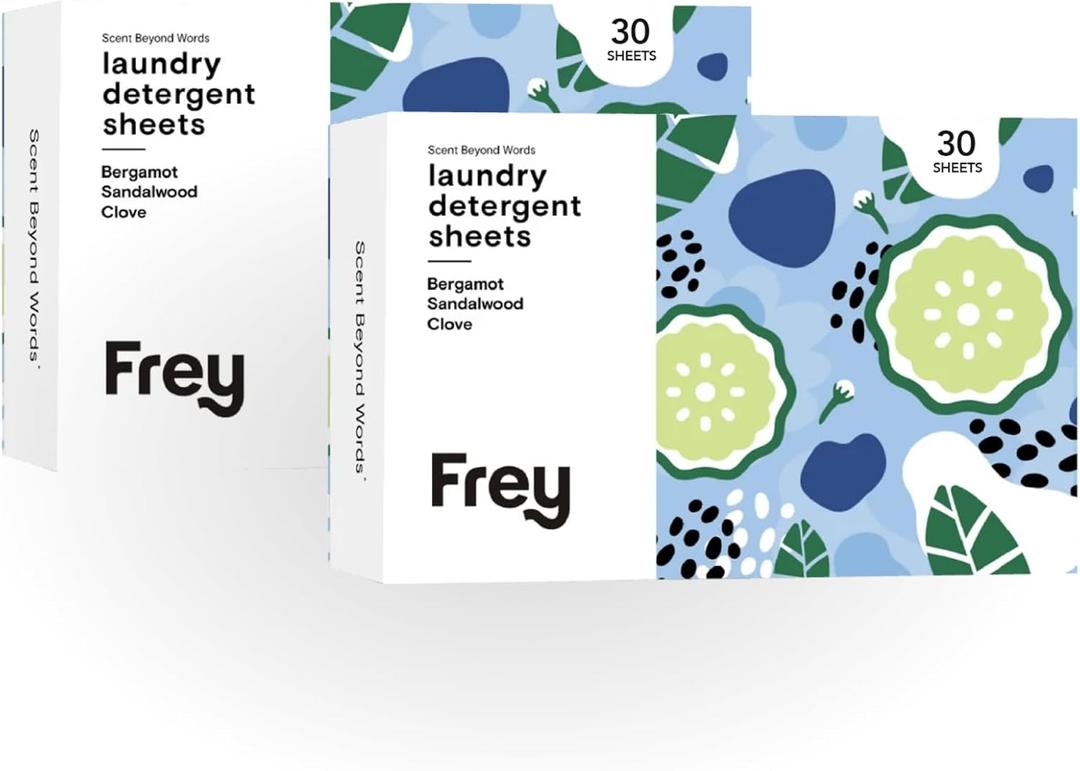 FREY Laundry Detergent Sheets  Bergamot Beach Scent | Plant-Derived | 60 Sheets (Pack of 2)