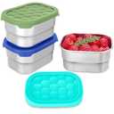 Gencywe 3 Pack Stainless Steel Snack Containers for Kids, 8 oz Easy Open Leak Proof Small Toddler Snack Containers with Silicone Lids, Stackable Metal Lunch Box for Daycare and School (Blue)