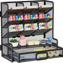 Marbrasse Larger Mesh Desk Organizer with Drawer, Multi-Functional Pen Pencil Holder, Easy Assembly, Desk Organizers and Accessories for Office Art Supplies (Black)