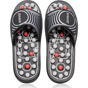 BYRIVER Foot Reflexology Tools Pressure Point Massage Mat Slippers Slides Sandals Shoes, Back Knee Feet Arch Heel Pain Tension Relief Products, Relaxation Gifts for Mom Dad Parents(02L) (L-Men(9.5-11), Black Spring Slippers)
