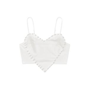 WDIRARA Women's Cami Heart Pearl Crop Top Sparkly Outfits White L (White)