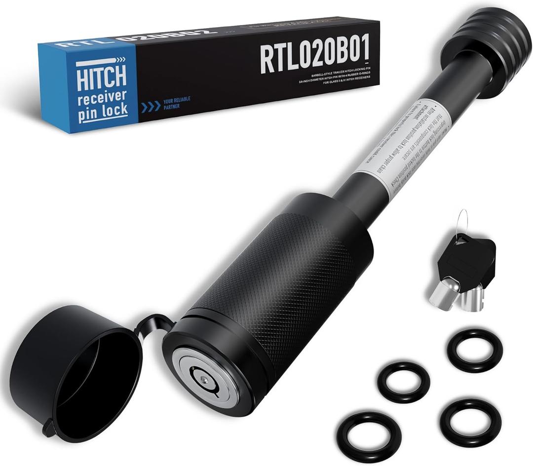 RETRUE Trailer Hitch Locks, 5/8" Locking Hitch Pin for 2" and 2 1/2" Receiver Class III IV Hitch, Tow Hitch Pin Lock Dia 3-1/2 Long Pin with O-Rings Weatherproof Caps for Trailer Truck Car Boat (Black)