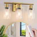 Battery Operated Wall Sconce, 3-Light Dimmable Rechargeable Wireless Vanity Light Fixture with Remote & Bulbs, Gold Indoor Non-Hardwired Decor Wall Lamp for Bedroom, Living Room, Hallway, Mirror