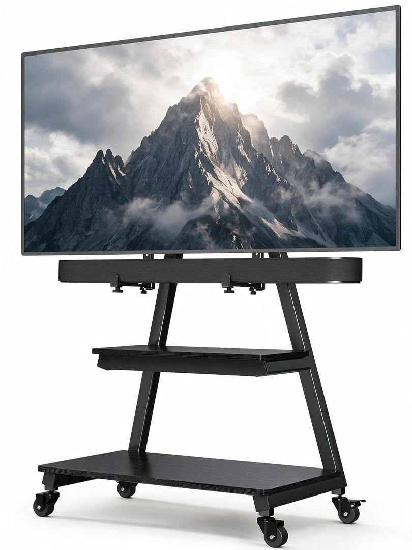 Perlegear Rolling TV Stand with Soundbar Mount for 43–83 inch TVs, 132 lbs
