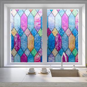 Lattice Privacy Window Film Glass Tint Colorful Rainbow Static Cling Decals for Home Anti UV and Heat Control Non-Adhesive Window Covering 17.7x78.7In