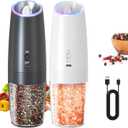 CIRCLE JOY Rechargeable Salt and Pepper Grinder Set Gravity Electric Salt and Pepper Grinder Set, LED Light, Adjustable Coarseness, for Home Kitchen BBQ, Black & White
