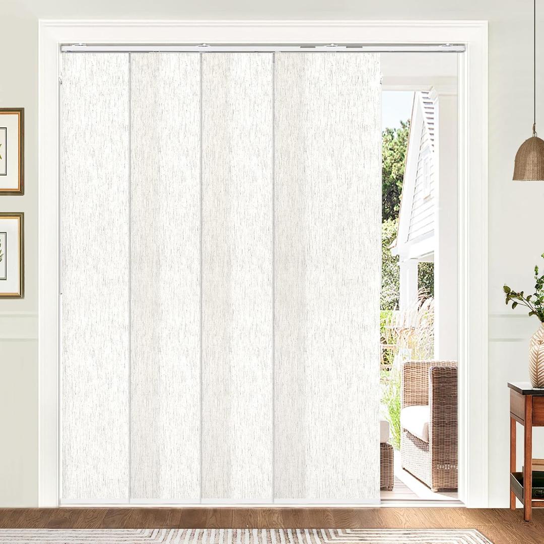 Panel Track Blinds, Vertical Blinds for Sliding Glass Doors, Extendable Track from 45 3/4" to 82 5/8" W, Cuttable Panel Curtains up to 96 inches high, Linen Light Filtering