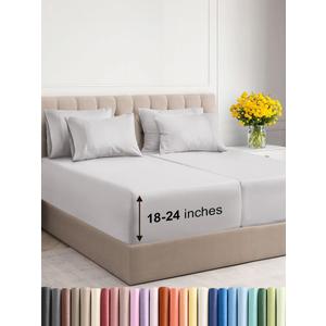 Extra Deep Split King Sheet Set - 7 Piece Breathable & Cooling Sheets - Hotel Luxury Bedding Set w/18-24 Inch Extra Deep Pockets - Easy Fit, Soft, Wrinkle Free & Comfy - French Grey, Split King Size