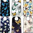 SATINIOR 6 Pieces Adult Bibs for Women Washable Reusable Clothing Protector with Crumb Catcher Beautiful Pattern Bibs (Butterfly Style)