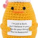 Handmade Nurse Duck Crochet Figurine with Positive Card – Cute Desk Decor with Pink Bow – Nurse Appreciation Gift for Nurses, Medical Students & Coworkers