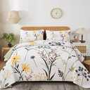Dobuyly Sage Green Floral Quilt Set Queen Size, Yellow White Botanical Flower Quilt 3 Pieces Spring Bedspread Coverlet Set, Soft Lightweight Microfiber Bedding Set for All Season, 96"x90"