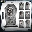 6 Pcs Halloween Graveyard Tombstones Centerpieces with 6 Pcs Scary 3D Changing Face Moving Picture Frame, Rip Gravestone Wooden Table Decoration Halloween Party Home Accessories (Marble)