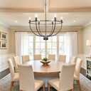 DORESshop Black Dining Room Light Fixture, 6-Light Farmhouse Black Chandelier for Bedroom, Adjustable Height Modern Metal Candle Chandelier for Kitchen Island, Living Room, Foyer, Entryway, 28.5in