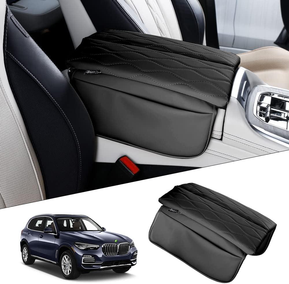 Karltys Center Console Cover for BMW X5 G05/ X7 G07 2019-2025 2026/ X6 G06 2020-2025 2026, Leather Middle Console Armrest Cover for BMW X5 Waterproof Protector with Storage Pockets (Black)