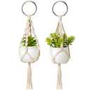 Dahey Mini Macrame Plant Car Accessories Rear View Mirrior Charm Cute Hanging Rearview Car Decor Boho Small Hanger with Artificial Succulent Plants for Plant Lover, 2 Pcs, 10.5 inch, White