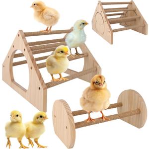 2Pack Wood Chick Perch Stand with Rope, Larbeti Chick Roosting Bar for Brooder with Holes Coop Chicken Jungle Gym Wooden Chicken Training Perch Stand Toy for Poultry, Bird, Parrot, Pigeon