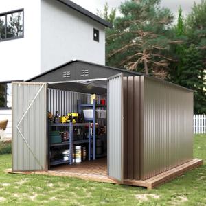 8x12 ft Metal Outdoor Storage Shed Without Window, Oversized Steel Garden Sheds with Sloped Roof & Lockable Doors & Heavy Wind/Snow Resistance for Backyard/Garden, Stores Tools & Materials