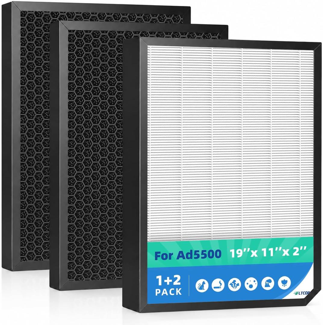 for AD5500 Replacement Filter for AirDoctor AD5000/AD5500 3-pack | High-Density Mechanical Media for Wildfire Smoke, Pet Dander & Cooking Odors