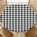 Round Fitted Table Cover with Elastic Edge Design Table Cloth Waterproof Stain-Resistant Wipeable Outdoor Tablecloths Fits 46"-50" Round Tables for Camping, Picnic, Dining, Indoor (Black Checkered Pattern)