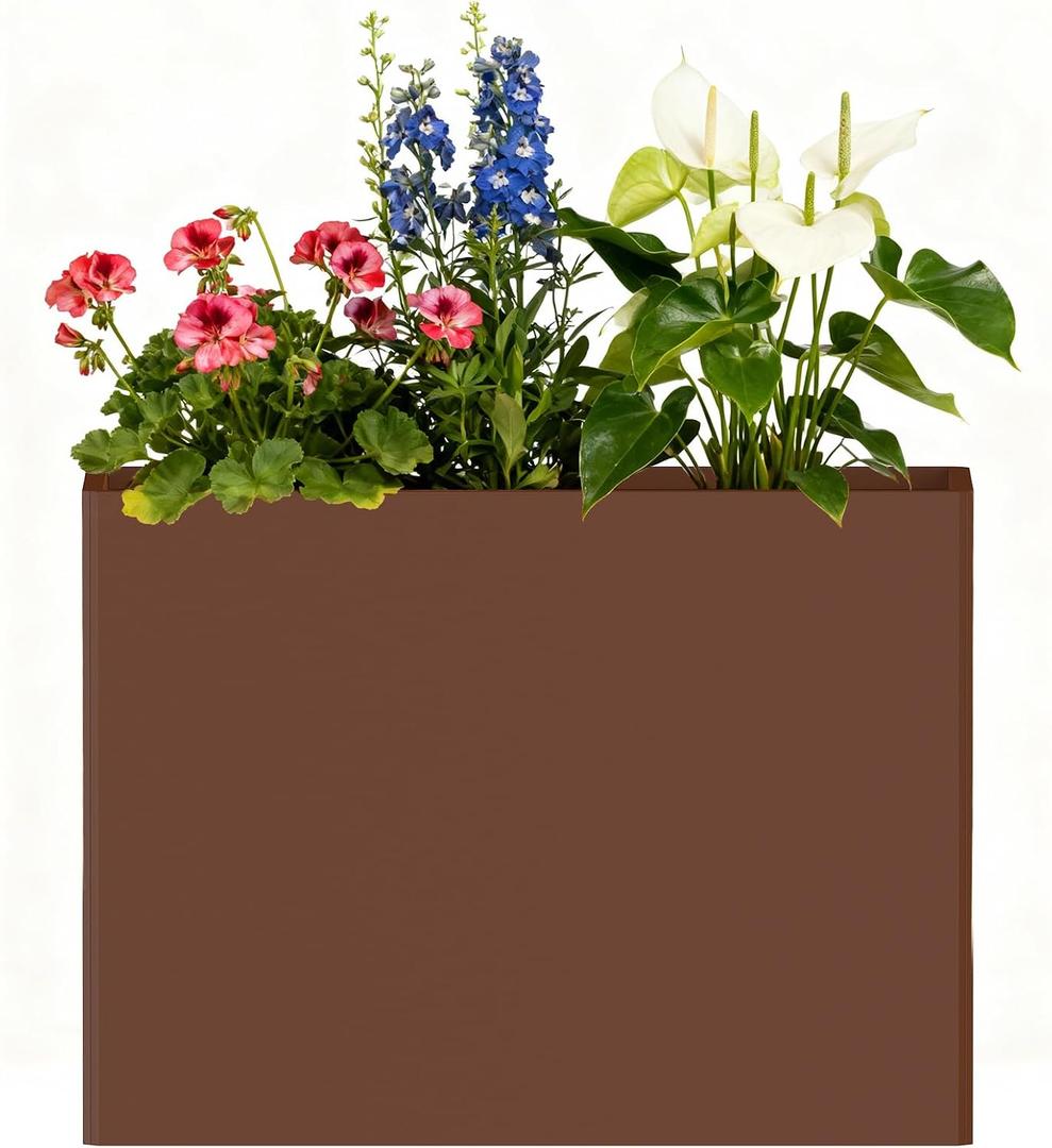 Rectangular Metal Planter Box 32x12x24 with Insert Shelf, Coffee-Brown, Medium