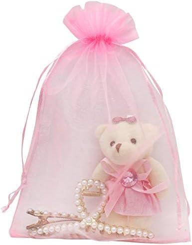 Pink Organza Gift Bags 6X9 Inch Small Pink Mesh Bags Drawstring Jewelry Pouch for Wedding Baby Shower Party Favor Bags