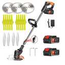 Electric Weed Wacker Battery Powered Weed Wacker Grass Trimmer 21V Grass Trimmer Cordless Lightweight Battery Weed Trimmer with 2 Batteries, Used for Lawn Garden Yard Trimming (Black)