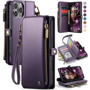 Defencase Compatible with iPhone 16 Pro Case Wallet with RFID Blocking Card Holder for Women Men, Soft PU Leather Magnetic Snap Flip Zipper Strap Wallet Phone Case Fit for iPhone 16 Pro 6.3", Purple | RFID Blocking, Card Holder, for Women Men, Soft PU Leather, Magnetic Snap, Flip