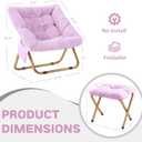 Comfy Saucer Chair for Adults, Foldable Living Room Chairs, Soft Faux Fur Lounge Chair for Bedroom, Reading Chairs, X-Large (Ottoman-Lavender), 27.5" X 18" X 20.5"