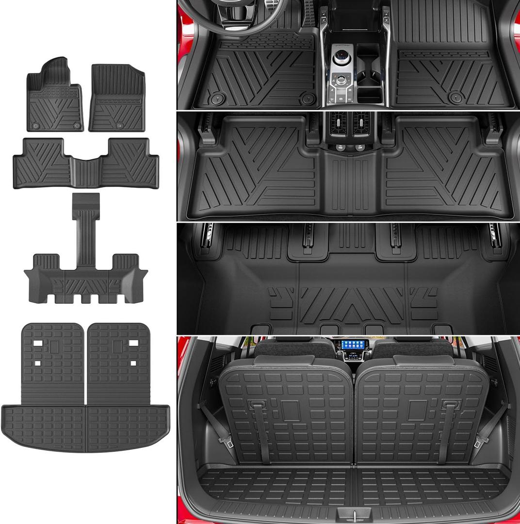 powoq 6&7 Seats Fuel Floor Mat Compatible with 2021-2026 KIA Sorento Cargo Mat Floor Liner TPE Backrest Trunk Liner Replacement for 2021 2022 2023 2024 2025 2026 KIA Sorento Accessories